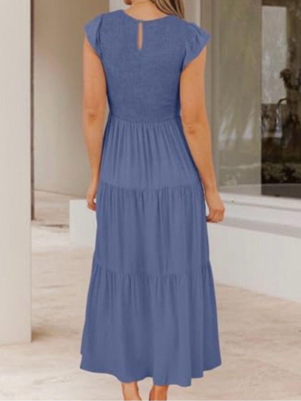 ZESICA FLUTTER SHORT SLEEVE SMOCKED TIERED MIDI DRESS SIZE S - Picture 3 of 3